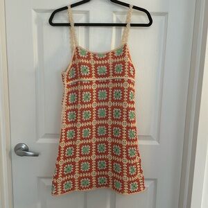 Zara Crochet Sundress, Red Orange and Green, S